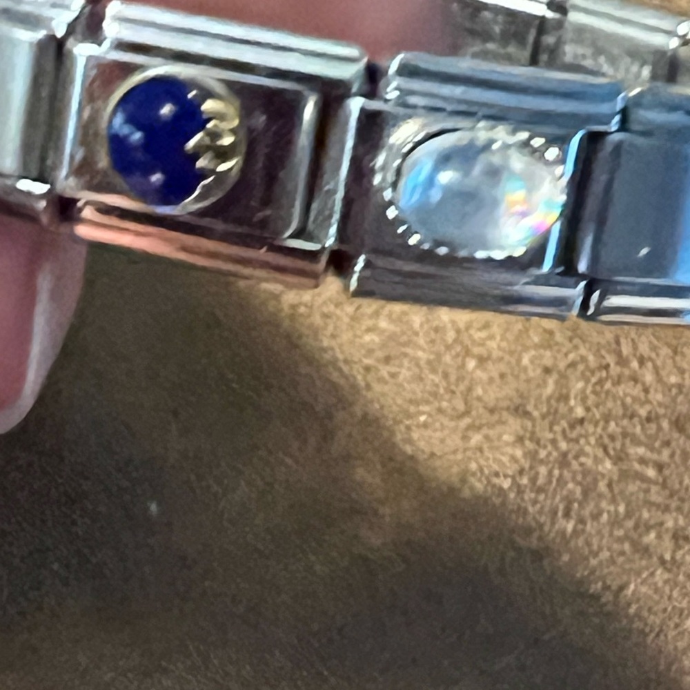 Stainless Steel Women's Link Bracelet with Blue and Opal Charms